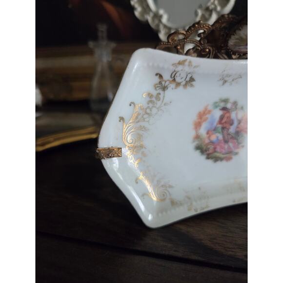 Epiag Ditmar-Urbach Czechoslovakia Porcelain Ormolu Tray Courting Scene 1930s - Picture 6 of 10